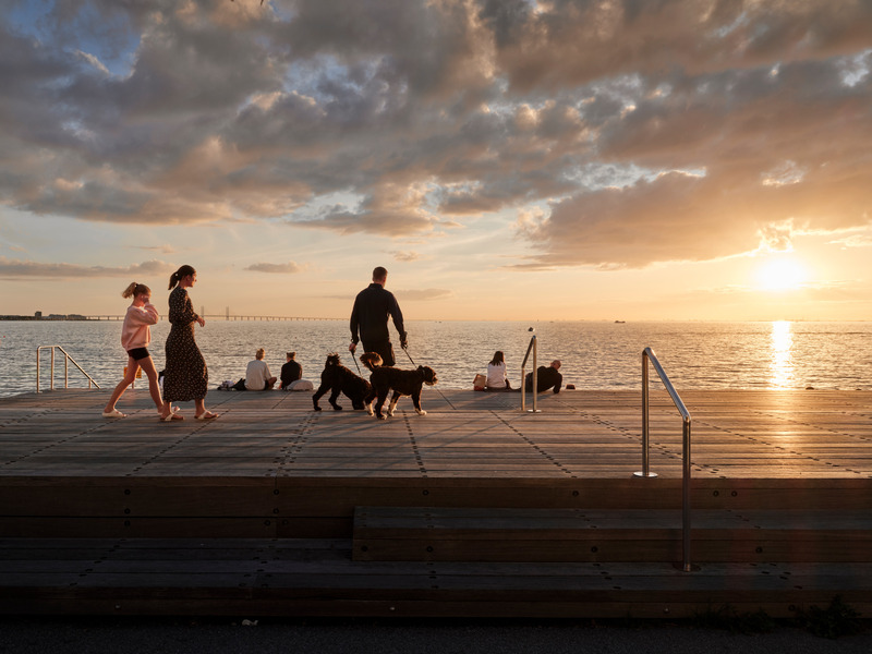 Blick über Malmö bei Sonnenuntergang